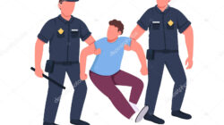 Police arresting criminal flat color vector faceless characters